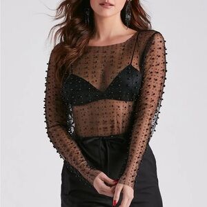 Windsor Beautifully Beaded Mesh Crop Top